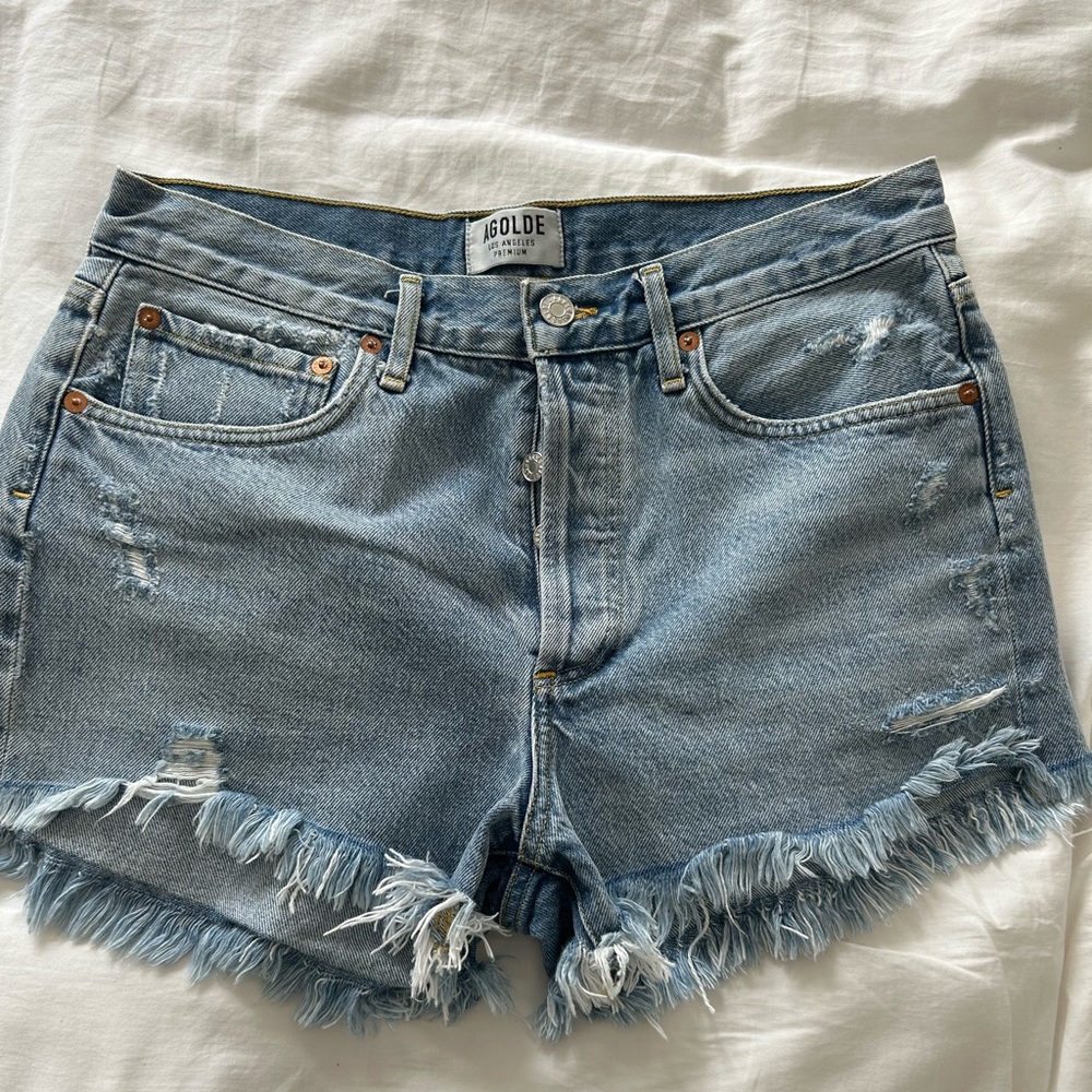 Agolde Women's Frayed Jean Shorts - Light Blue